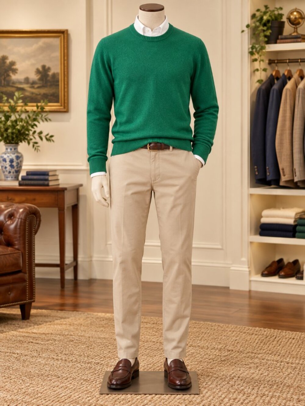 Banana Republic Green Merino Wool Crewneck Sweater Men’s Medium Preppy
